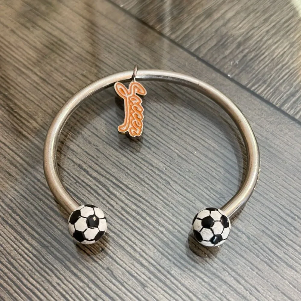 Soccer Charm Bracelet Soccer Ball Ends  Circular Barbell Cuff Bracelet